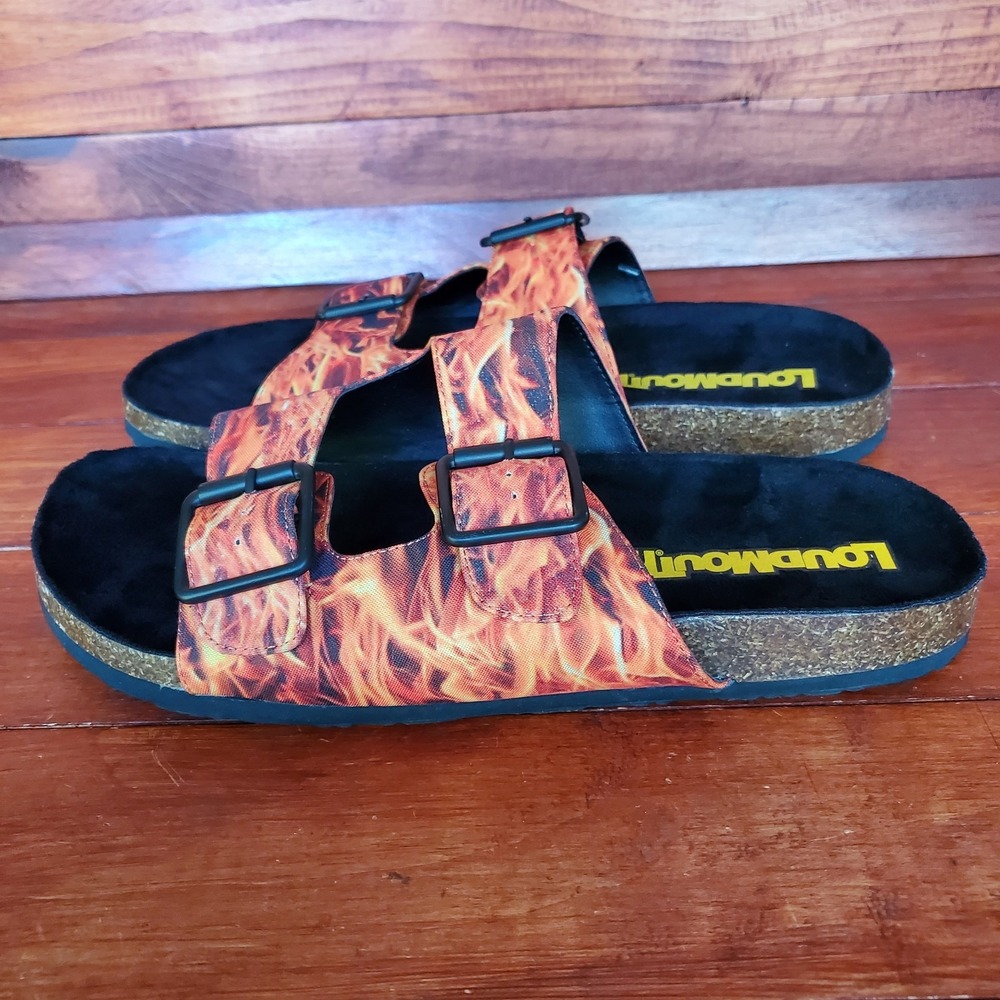 Loudmouth Sandals Slides Men 11 Fire Flames Frankie Buckle Slip On‎ Casual Beach - Picture 2 of 9